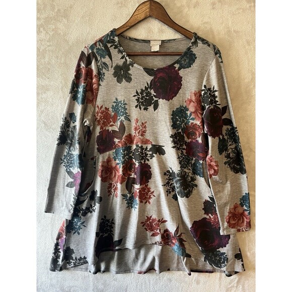 Chico's Top Women's 2P LP Floral Babydoll Pockets Oversized Relaxed - Picture 1 of 9